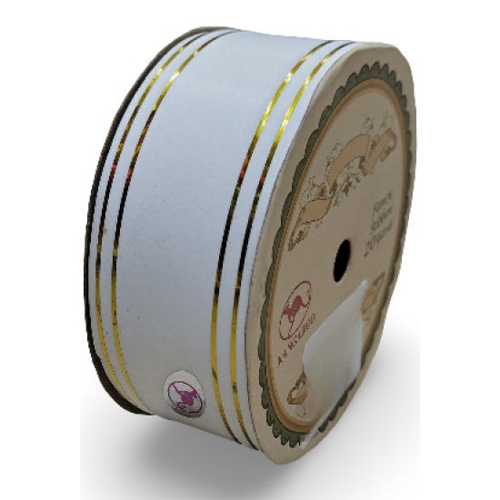 Reben PP Fancy Pepejal Putih Emas - 1 Gulungan 38MM