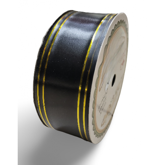 Reben PP Fancy Pepejal Hitam Emas - 1 Gulungan 38MM