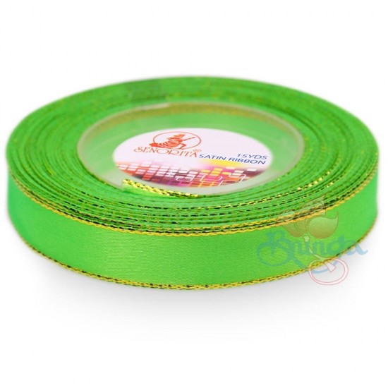  Senorita Gold Edge Satin Ribbon - Bright Green 251G 12mm