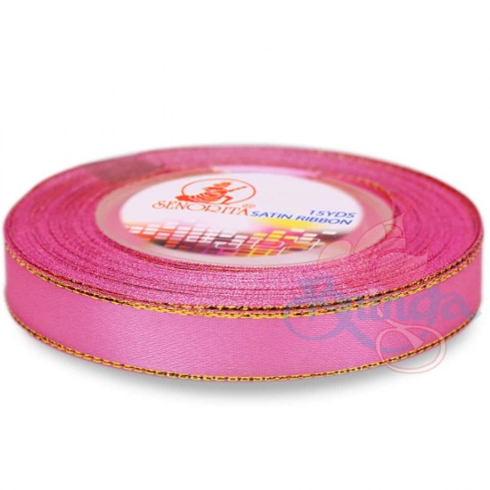  Senorita Gold Edge Satin Ribbon - Carnation Pink 812G 12mm
