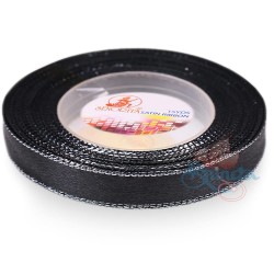  Senorita Silver Edge Satin Ribbon - Black Silver Blks 12mm