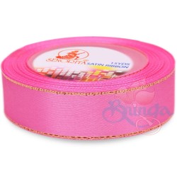 Senorita Gold Edge Satin Ribbon - Carnation Pink 812G 24mm 