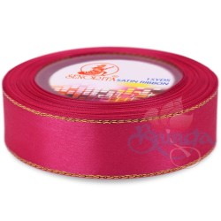 Senorita Gold Edge Satin Ribbon - Camelia Rose 813G 24mm 
