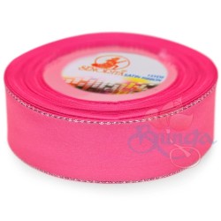 Senorita Silver Edge Satin Ribbon - Deep Pink 13s 24mm 