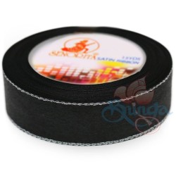 Senorita Silver Edge Satin Ribbon - Black Silver Blks 24mm 