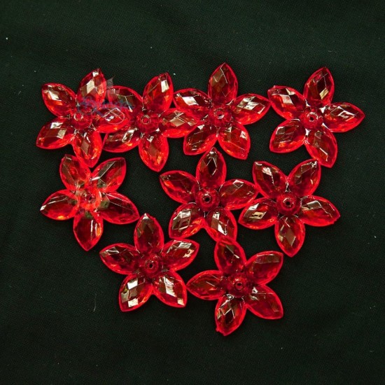 Manik Bunga Lutsinar Akrilik 3.2cm - Merah (20gram/pek) #2809