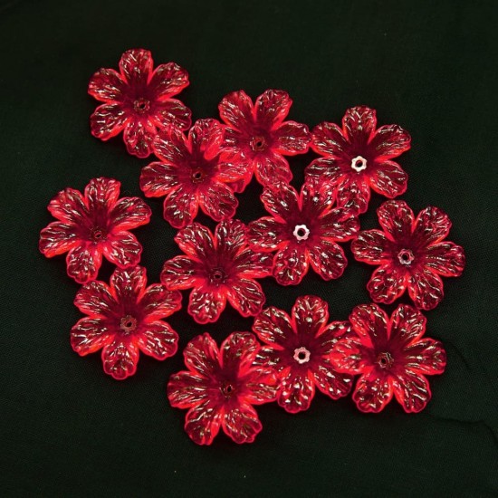 #398 Acrylic Transparent Flower Bead 3cm - Red (20gram/pack)
