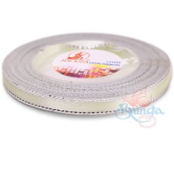 Senorita Silver Edge Satin Ribbon - Ivory 01s 6mm 