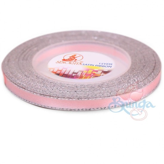 Senorita Silver Edge Satin Ribbon - Light Pink 12s 6mm 
