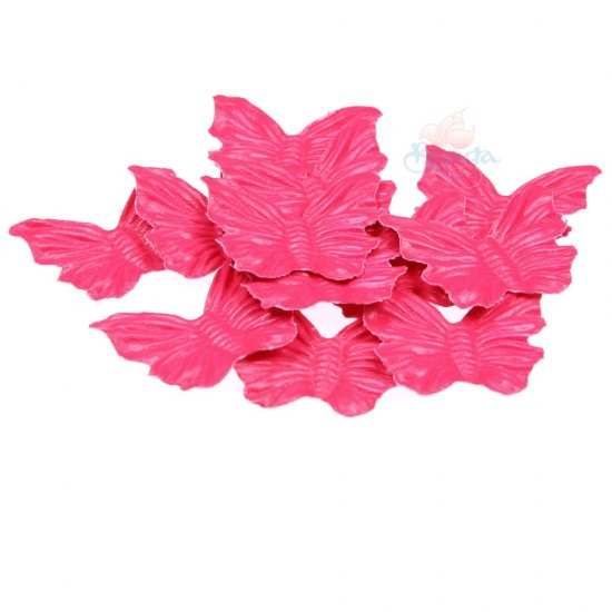 PVC Kulit Lembut Bentuk Rama-rama Merah Jambu Panas - 25pcs 4.5cm