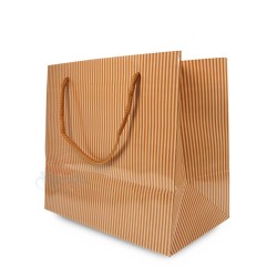 Stripe Gift Paper Bag Wide Base Brown - 10pcs