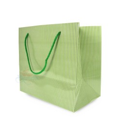 Stripe Gift Paper Bag Wide Base Olive Green - 10pcs