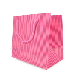 Stripe Gift Paper Bag Wide Base Pink - 10pcs