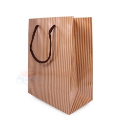 Stripe Gift Paper Bag Medium Brown - 10pcs