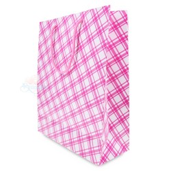 Cross Grid Gift Paper Bag Big Light Pink - 10pcs