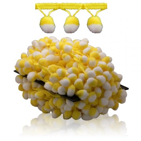 Renda Bola Pom Pom Putih + Kuning - 1 Meter