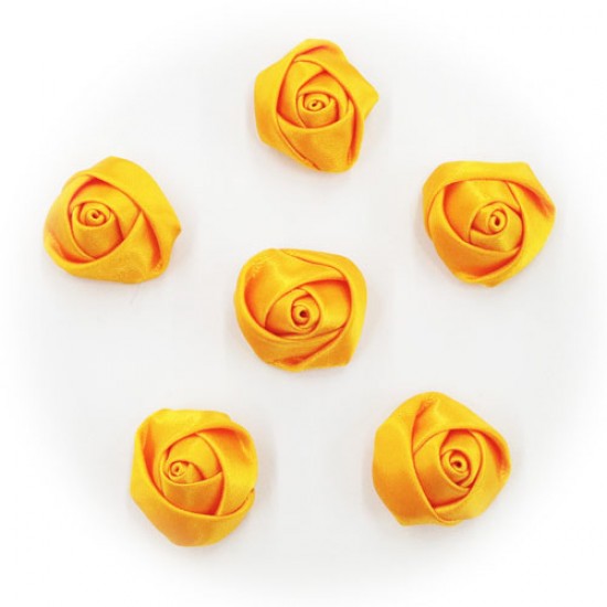 Bunga Rose Satin Kuning Oren Muda #507 - 10pcs