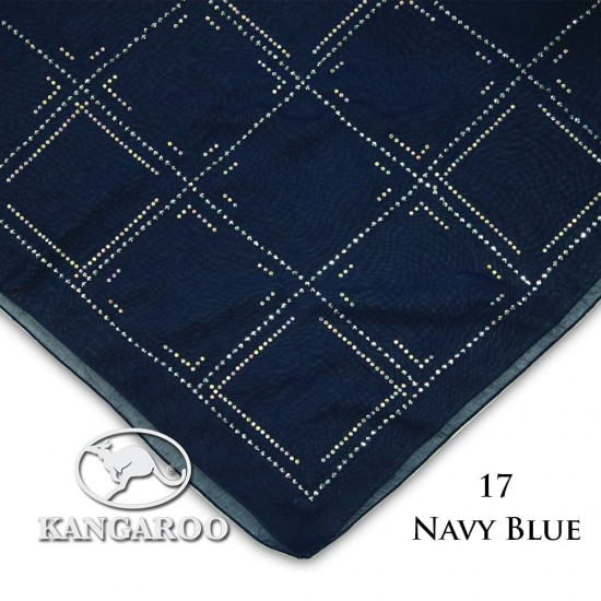 #17 CZ Crystal & Kangaroo Premium Voile Scarf Tudung Bawal Plain 45" Navy Blue