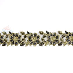 EL1111A Embroidery Lace Black Gold - 1 Meter