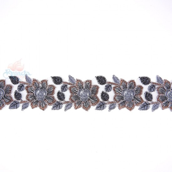 EL1111A Embroidery Lace Grey Blue - 1 Meter