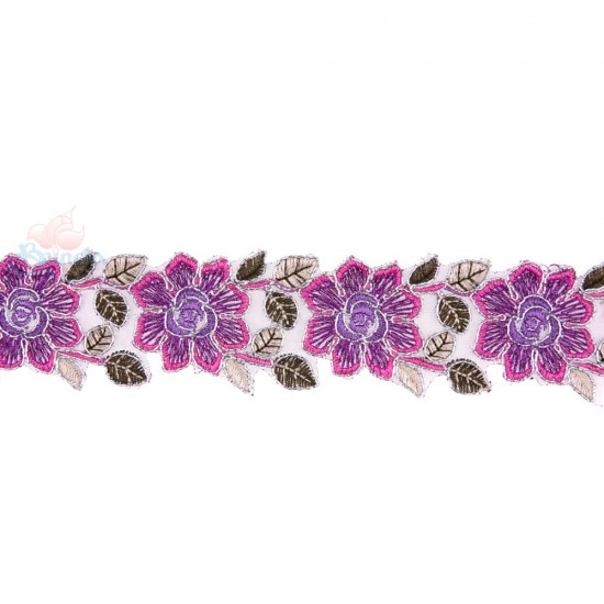 EL1111A Embroidery Lace Purple Pink - 1 Meter