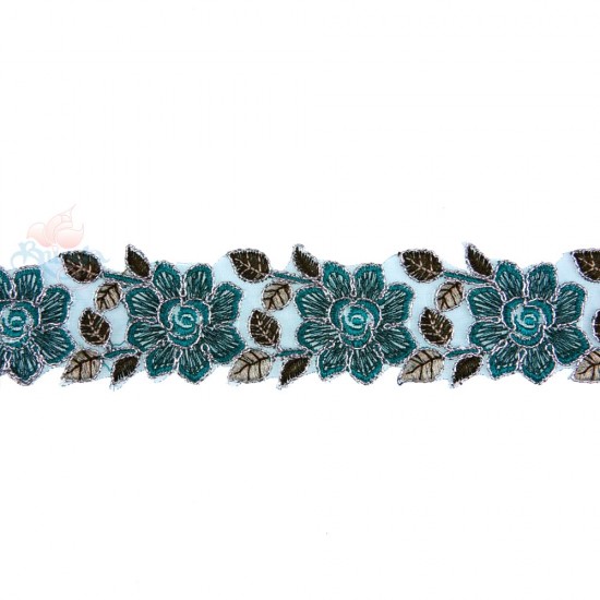 EL1111A Embroidery Lace Teal Green - 1 Meter