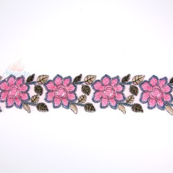 EL1111A Embroidery Lace Pink Turquoise - 1 Meter