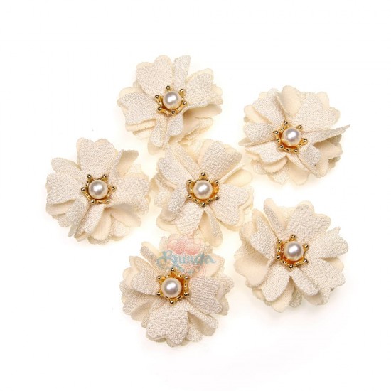 (#1024) Senorita Fabric Flower with Pearl - Beige