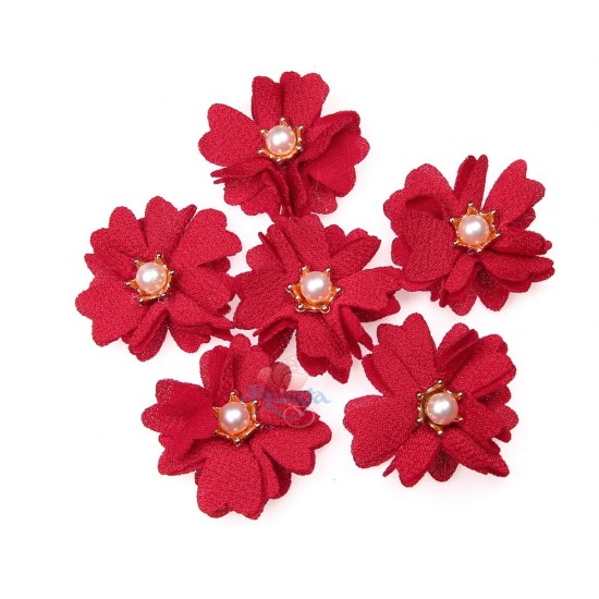 Bunga Kain Senorita dengan Mutiara - Merah (#1024)