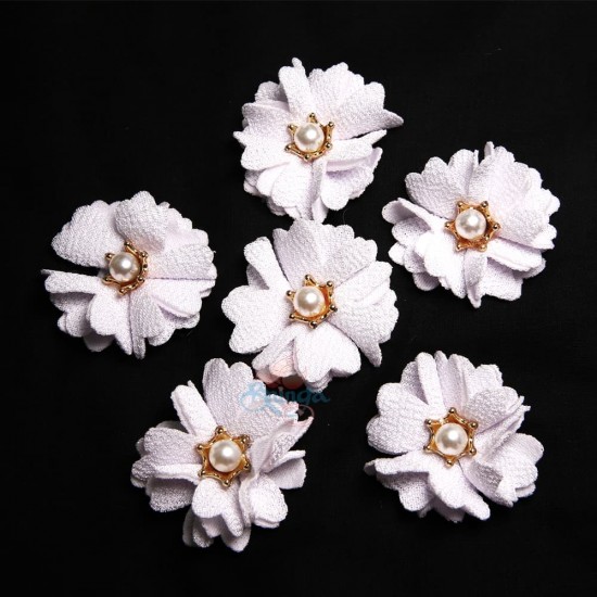 (#1024) Senorita Fabric Flower with Pearl - White