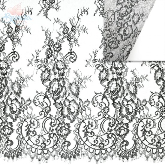 French Lace Fabric 60" Wide Black - 3 Meters #4988 French Lace Fabric 60" Wide Black - 3 Meters #4988