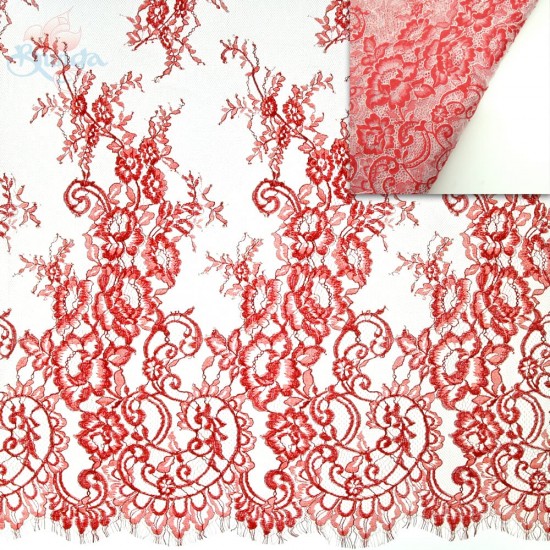 French Lace Fabric 60" Wide Red - 3 Meters #4988 French Lace Fabric 60" Wide Red - 3 Meters #4988