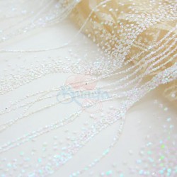Glitter Lace Fabric Beige White #701 - 1 Meter GL29 