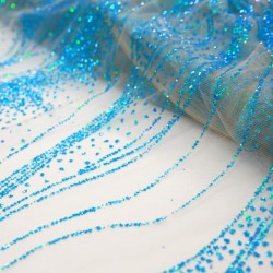 Glitter Lace Fabric Pool Blue #747 - 1 Meter GL29 