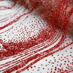 Glitter Lace Fabric Red #519 - 1 Meter GL29 