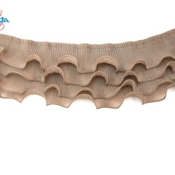 Chiffon Pleated Ruffle Trimming 4 Layer Lace Brown - 1 meter