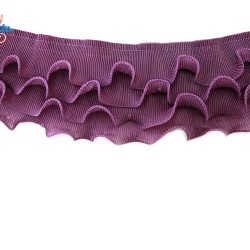 Chiffon Pleated Ruffle Trimming 4 Layer Lace Deep Purple - 1 meter