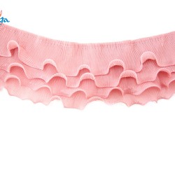 Chiffon Pleated Ruffle Trimming 4 Layer Lace Light Coral - 1 meter