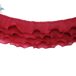 Chiffon Pleated Ruffle Trimming 4 Layer Lace Maroon - 1 meter