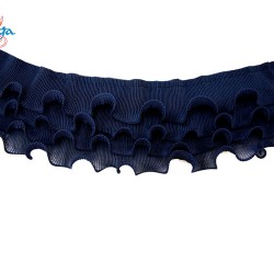 Chiffon Pleated Ruffle Trimming 4 Layer Lace Navy - 1 meter