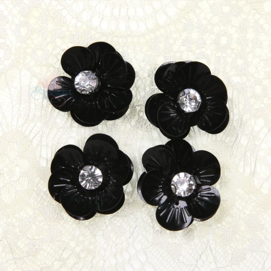 Shell Sequin Diamond Flower Black - 4 pcs #3027