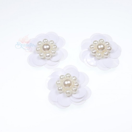 Sequin Pearl Flower White - 3 pcs #3031